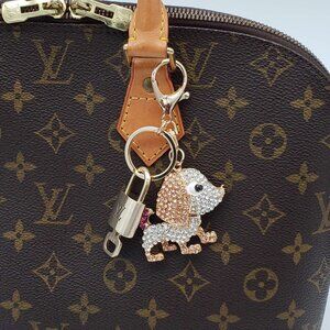 LV Authentic Gold Lock & Key 🔑 Luxury Bag Charm w/ Unbranded Dog Keychain